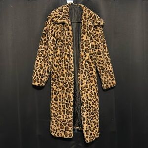 Long leopard print fur coat